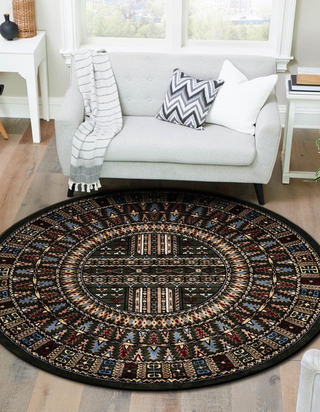Dark Green 7' 10 x 7' 10 Tekke Round Area Rug Classic Traditional Vintage Design Carpet for Living Rooms, Dining, Bedrooms, Office Space for Sale at Rug Engine