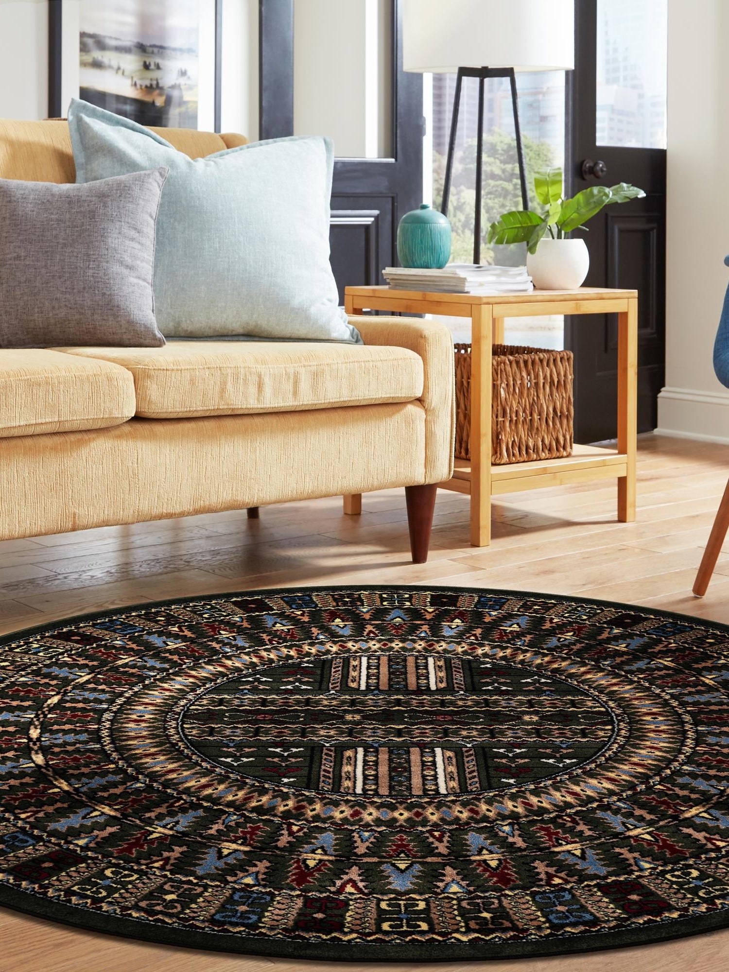 Dark Green 7' 10 x 7' 10 Tekke Round Area Rug Classic Traditional Vintage Design Carpet for Living Rooms, Dining, Bedrooms, Office Space for Sale at Rug Engine