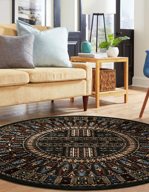 Dark Green 7' 10 x 7' 10 Tekke Round Area Rug Classic Traditional Vintage Design Carpet for Living Rooms, Dining, Bedrooms, Office Space for Sale at Rug Engine