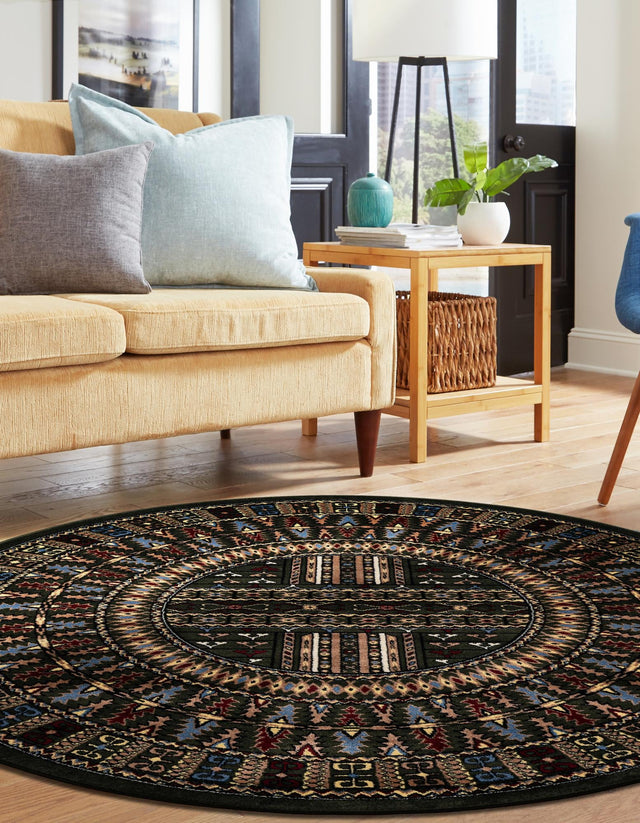Dark Green 7' 10 x 7' 10 Tekke Round Area Rug Classic Traditional Vintage Design Carpet for Living Rooms, Dining, Bedrooms, Office Space for Sale at Rug Engine