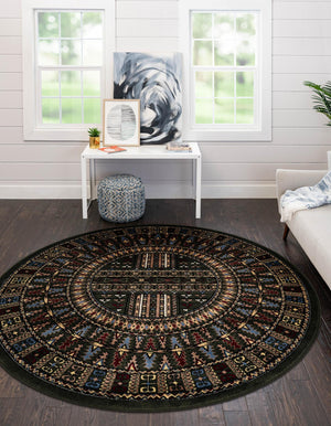 Dark Green 7' 10 x 7' 10 Tekke Round Area Rug Classic Traditional Vintage Design Carpet for Living Rooms, Dining, Bedrooms, Office Space for Sale at Rug Engine