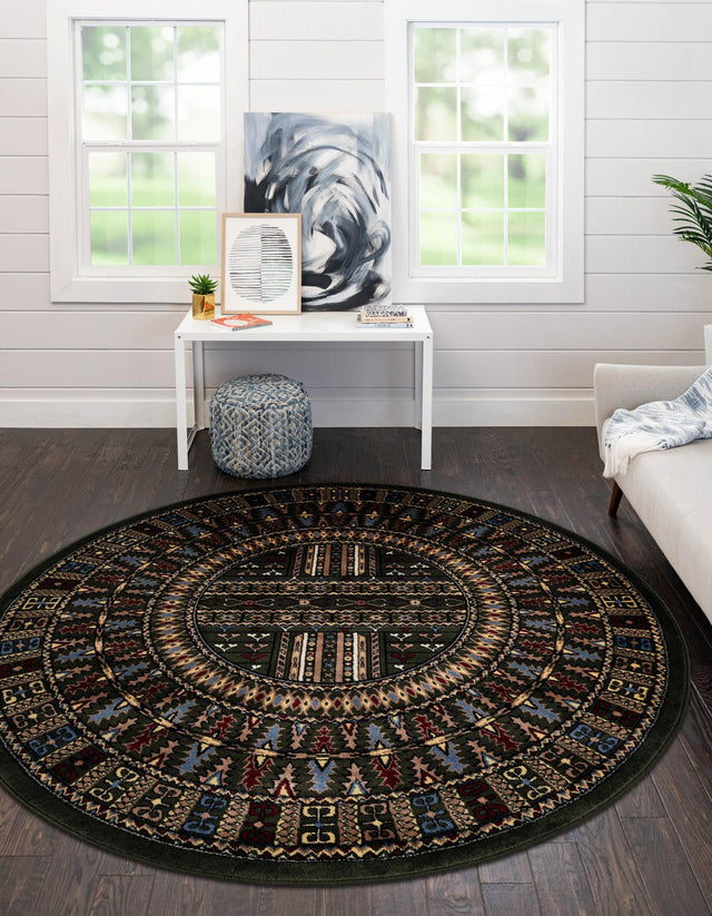 Dark Green 7' 10 x 7' 10 Tekke Round Area Rug Classic Traditional Vintage Design Carpet for Living Rooms, Dining, Bedrooms, Office Space for Sale at Rug Engine