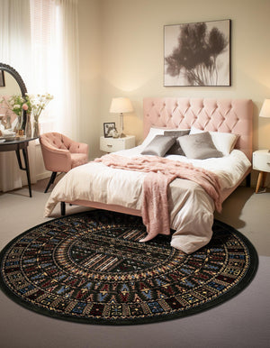 Dark Green 7' 10 x 7' 10 Tekke Round Area Rug Classic Traditional Vintage Design Carpet for Living Rooms, Dining, Bedrooms, Office Space for Sale at Rug Engine