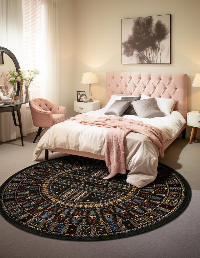 Dark Green 7' 10 x 7' 10 Tekke Round Area Rug Classic Traditional Vintage Design Carpet for Living Rooms, Dining, Bedrooms, Office Space for Sale at Rug Engine