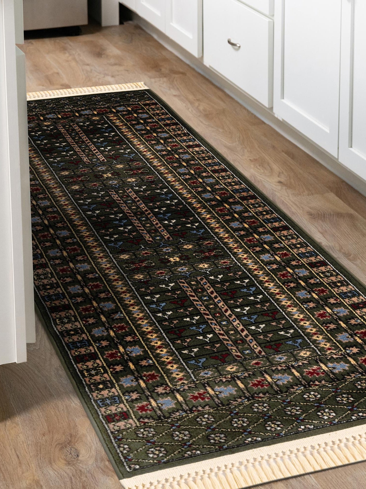 Dark Green 2' 7 x 10' Tekke Runner Area Rug Classic Traditional Vintage Design Carpet for Living Rooms, Dining, Bedrooms, Office Space for Sale at Rug Engine