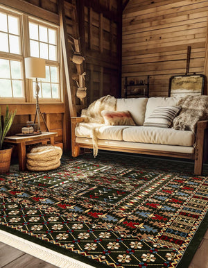 Dark Green 10' x 10' Tekke Square Area Rug Classic Traditional Vintage Design Carpet for Living Rooms, Dining, Bedrooms, Office Space for Sale at Rug Engine