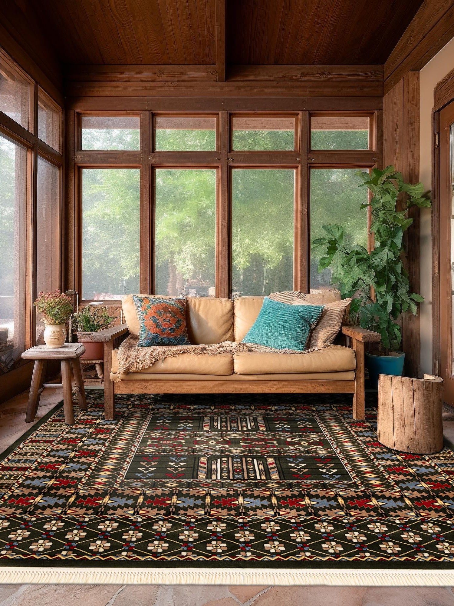 Dark Green 7' 10 x 7' 10 Tekke Square Area Rug Classic Traditional Vintage Design Carpet for Living Rooms, Dining, Bedrooms, Office Space for Sale at Rug Engine