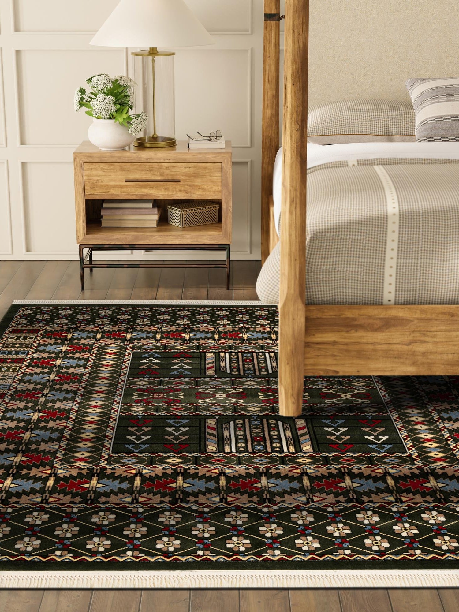 Dark Green 10' x 10' Tekke Square Area Rug Classic Traditional Vintage Design Carpet for Living Rooms, Dining, Bedrooms, Office Space for Sale at Rug Engine
