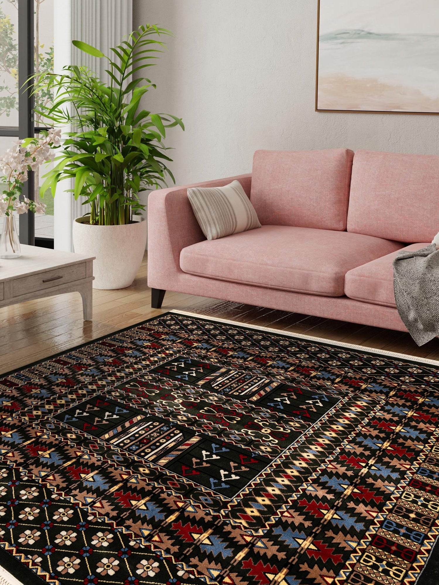 Dark Green 10' x 10' Tekke Square Area Rug Classic Traditional Vintage Design Carpet for Living Rooms, Dining, Bedrooms, Office Space for Sale at Rug Engine