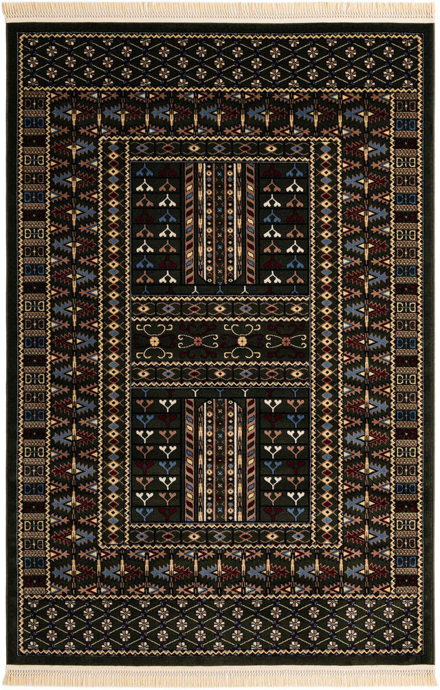 Dark Green 6' 1 x 9' Tekke Rectangle Area Rug Classic Traditional Vintage Design Carpet for Living Rooms, Dining, Bedrooms, Office Space for Sale at Rug Engine