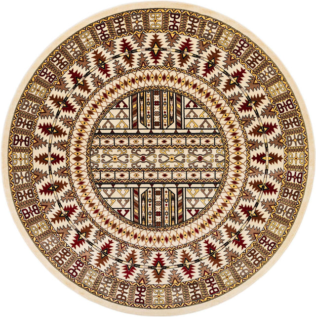 Beige 10' x 10' Tekke Round Area Rug Classic Traditional Vintage Design Carpet for Living Rooms, Dining, Bedrooms, Office Space for Sale at Rug Engine