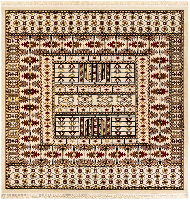 Beige 10' x 10' Tekke Square Area Rug Classic Traditional Vintage Design Carpet for Living Rooms, Dining, Bedrooms, Office Space for Sale at Rug Engine