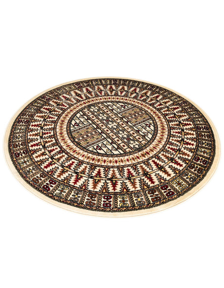 Beige 5' 3 x 5' 3 Tekke Round Area Rug Classic Traditional Vintage Design Carpet for Living Rooms, Dining, Bedrooms, Office Space for Sale at Rug Engine