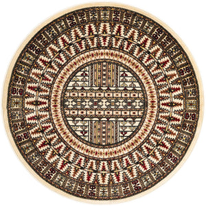 Beige 5' 3 x 5' 3 Tekke Round Area Rug Classic Traditional Vintage Design Carpet for Living Rooms, Dining, Bedrooms, Office Space for Sale at Rug Engine
