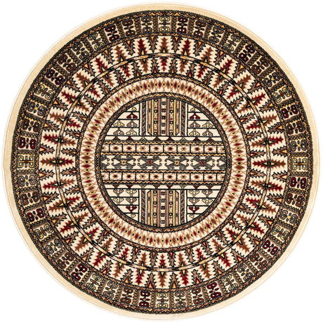 Beige 5' 3 x 5' 3 Tekke Round Area Rug Classic Traditional Vintage Design Carpet for Living Rooms, Dining, Bedrooms, Office Space for Sale at Rug Engine