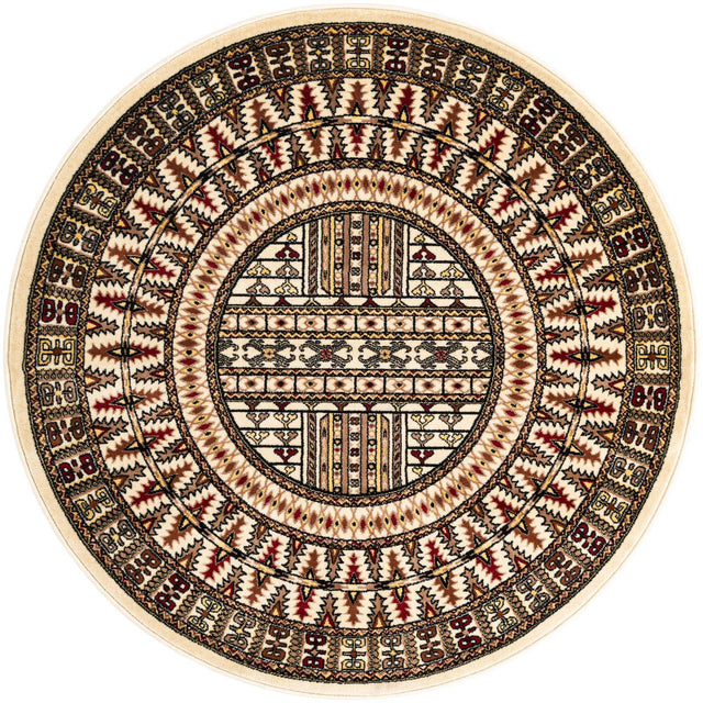 Beige 5' 3 x 5' 3 Tekke Round Area Rug Classic Traditional Vintage Design Carpet for Living Rooms, Dining, Bedrooms, Office Space for Sale at Rug Engine