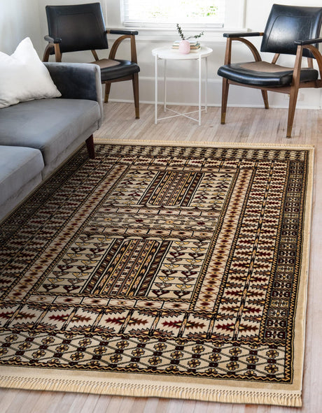 Beige 7' 10 x 10' Tekke Rectangle Area Rug Classic Traditional Vintage Design Carpet for Living Rooms, Dining, Bedrooms, Office Space for Sale at Rug Engine