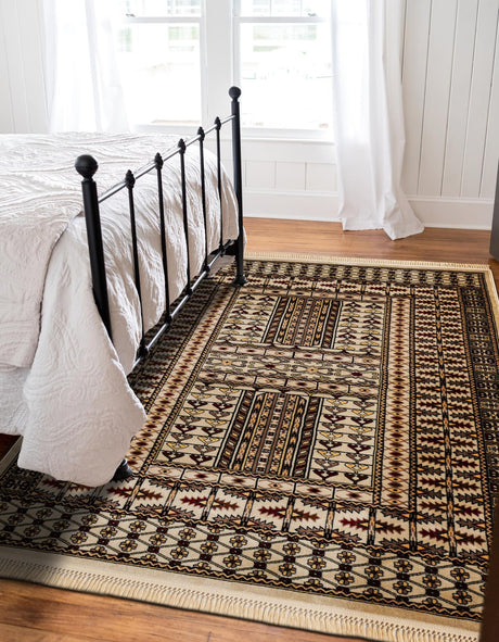 Beige 7' 10 x 10' Tekke Rectangle Area Rug Classic Traditional Vintage Design Carpet for Living Rooms, Dining, Bedrooms, Office Space for Sale at Rug Engine