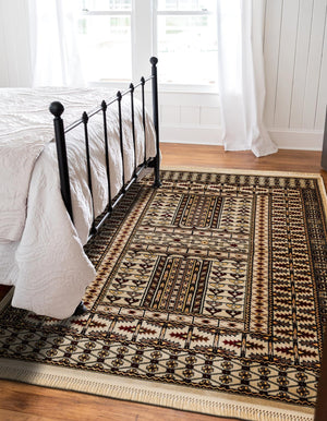 Beige 5' 3 x 8' Tekke Rectangle Area Rug Classic Traditional Vintage Design Carpet for Living Rooms, Dining, Bedrooms, Office Space for Sale at Rug Engine