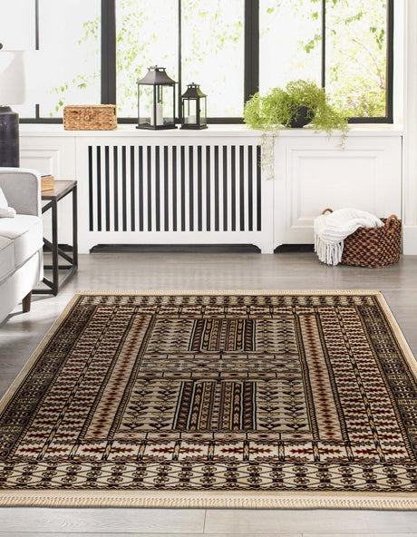 Beige 5' 3 x 7' 1 Tekke Rectangle Area Rug Classic Traditional Vintage Design Carpet for Living Rooms, Dining, Bedrooms, Office Space for Sale at Rug Engine