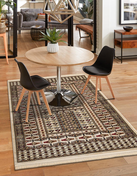 Beige 7' 10 x 10' Tekke Rectangle Area Rug Classic Traditional Vintage Design Carpet for Living Rooms, Dining, Bedrooms, Office Space for Sale at Rug Engine
