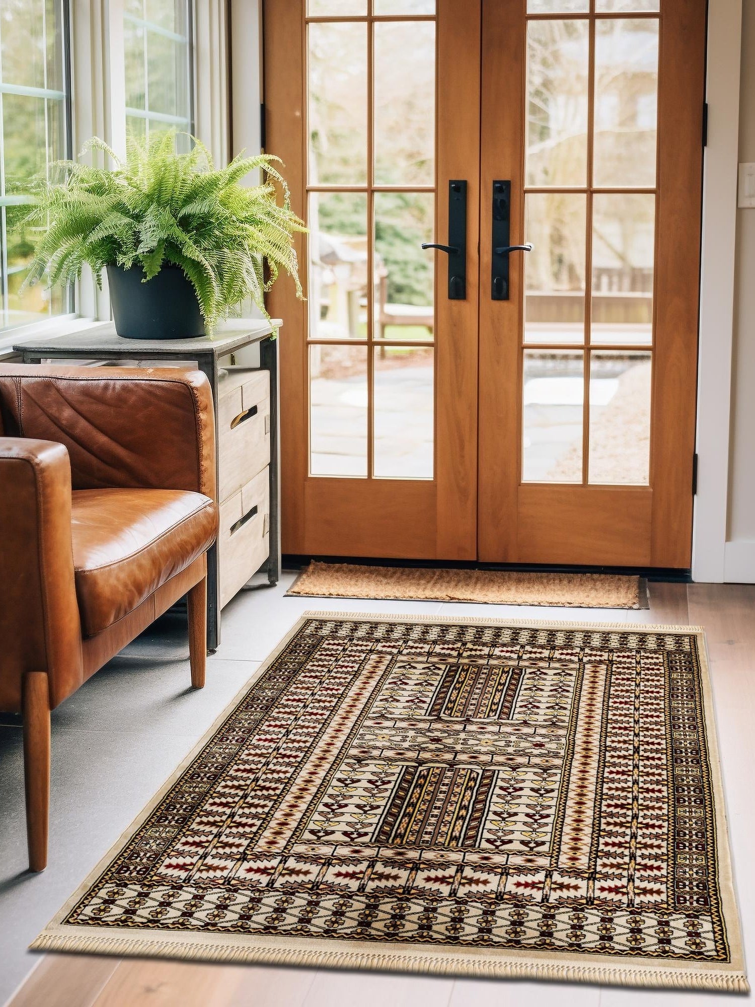 Beige 7' 1 x 10' Tekke Rectangle Area Rug Classic Traditional Vintage Design Carpet for Living Rooms, Dining, Bedrooms, Office Space for Sale at Rug Engine