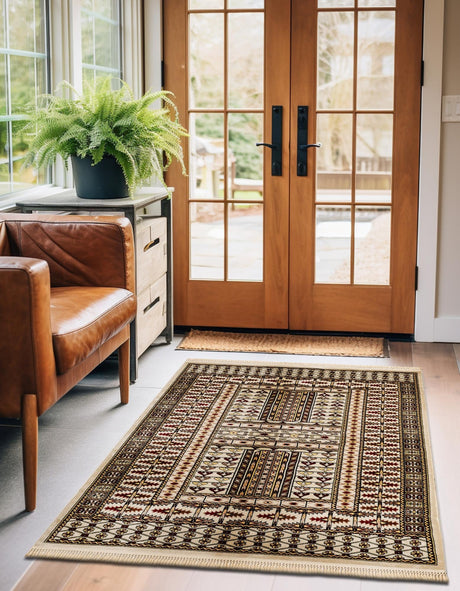 Beige 5' 3 x 8' Tekke Rectangle Area Rug Classic Traditional Vintage Design Carpet for Living Rooms, Dining, Bedrooms, Office Space for Sale at Rug Engine