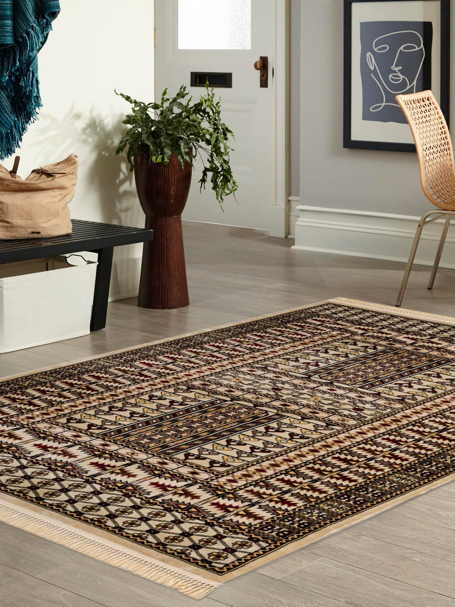 Beige 5' 3 x 7' 1 Tekke Rectangle Area Rug Classic Traditional Vintage Design Carpet for Living Rooms, Dining, Bedrooms, Office Space for Sale at Rug Engine