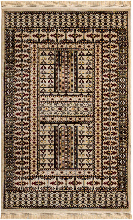 Beige 5' 3 x 8' Tekke Rectangle Area Rug Classic Traditional Vintage Design Carpet for Living Rooms, Dining, Bedrooms, Office Space for Sale at Rug Engine