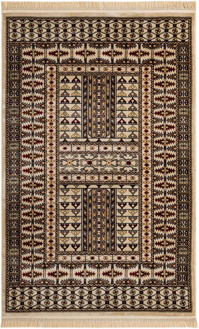 Beige 5' 3 x 8' Tekke Rectangle Area Rug Classic Traditional Vintage Design Carpet for Living Rooms, Dining, Bedrooms, Office Space for Sale at Rug Engine