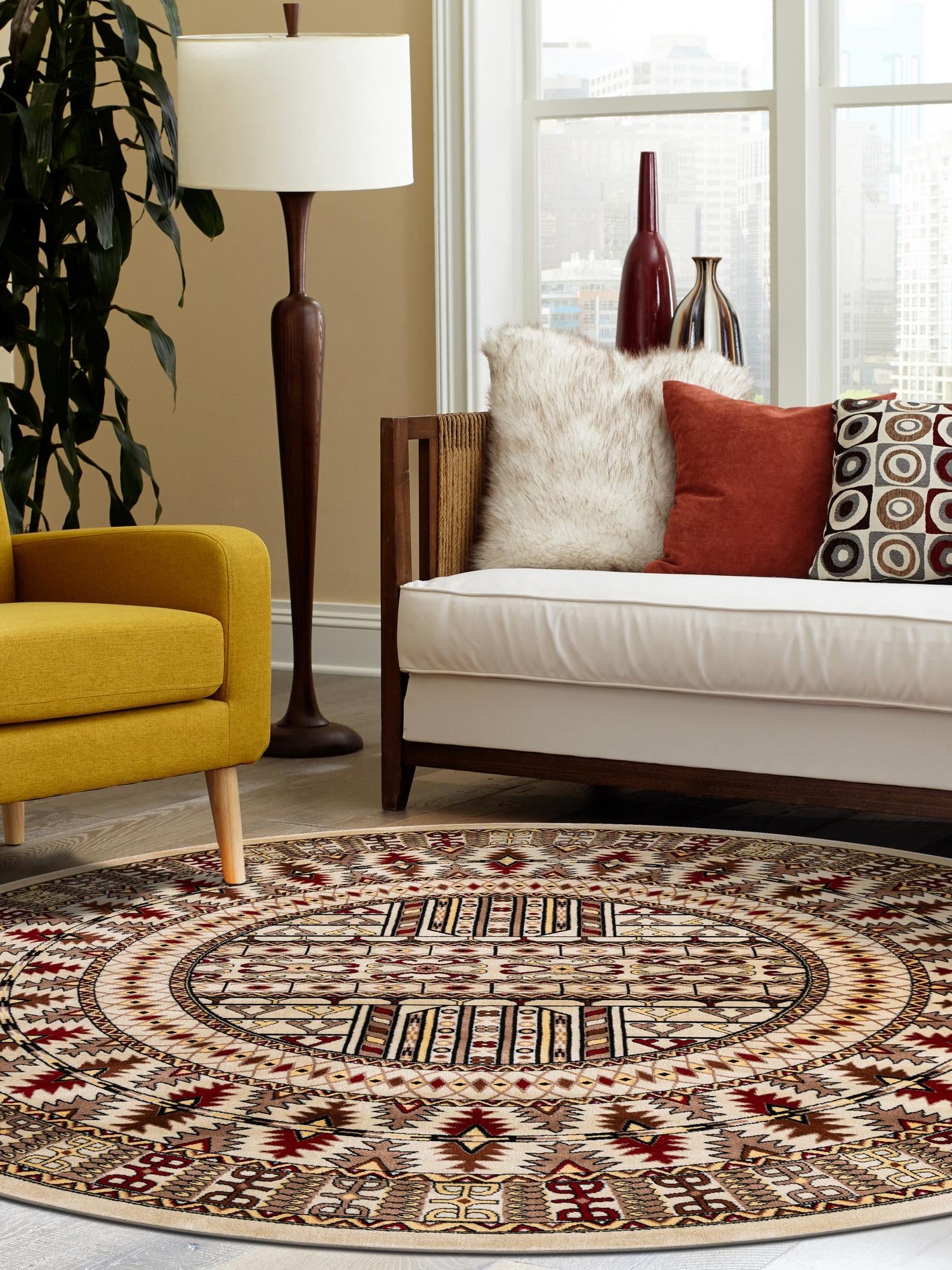 Beige 10' x 10' Tekke Round Area Rug Classic Traditional Vintage Design Carpet for Living Rooms, Dining, Bedrooms, Office Space for Sale at Rug Engine