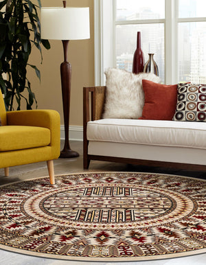 Beige 10' x 10' Tekke Round Area Rug Classic Traditional Vintage Design Carpet for Living Rooms, Dining, Bedrooms, Office Space for Sale at Rug Engine