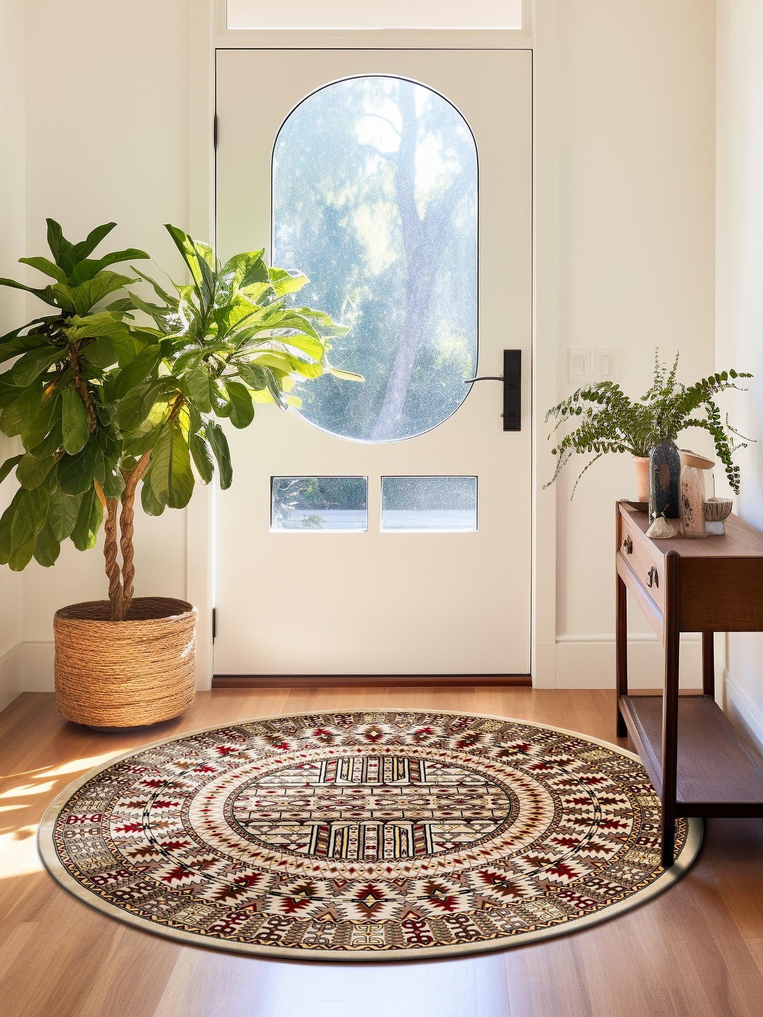 Beige 3' 1 x 3' 1 Tekke Round Area Rug Classic Traditional Vintage Design Carpet for Living Rooms, Dining, Bedrooms, Office Space for Sale at Rug Engine