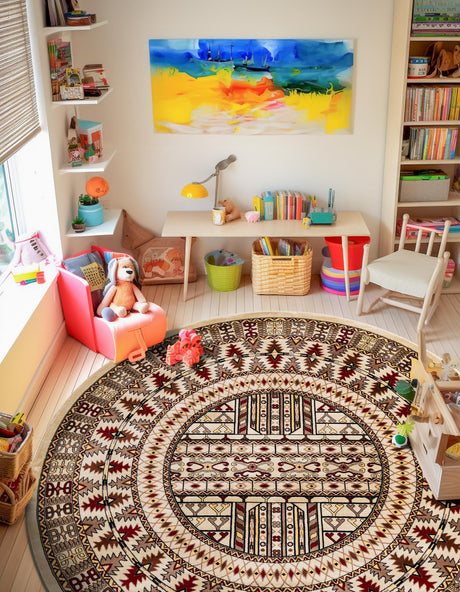 Beige 10' x 10' Tekke Round Area Rug Classic Traditional Vintage Design Carpet for Living Rooms, Dining, Bedrooms, Office Space for Sale at Rug Engine