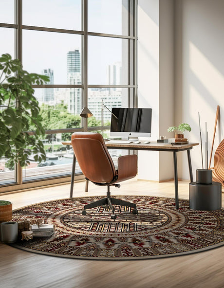 Beige 6' 1 x 6' 1 Tekke Round Area Rug Classic Traditional Vintage Design Carpet for Living Rooms, Dining, Bedrooms, Office Space for Sale at Rug Engine
