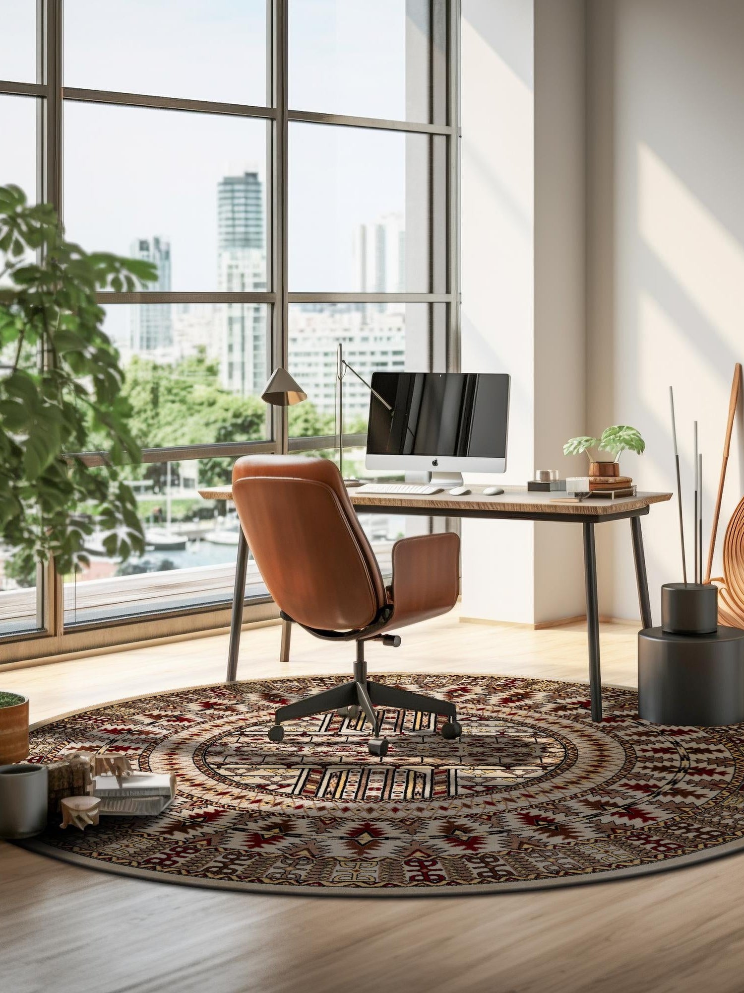 Beige 10' x 10' Tekke Round Area Rug Classic Traditional Vintage Design Carpet for Living Rooms, Dining, Bedrooms, Office Space for Sale at Rug Engine