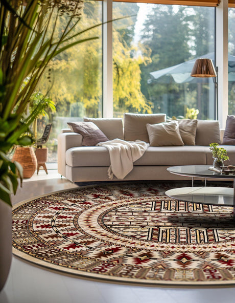 Beige 3' 1 x 3' 1 Tekke Round Area Rug Classic Traditional Vintage Design Carpet for Living Rooms, Dining, Bedrooms, Office Space for Sale at Rug Engine