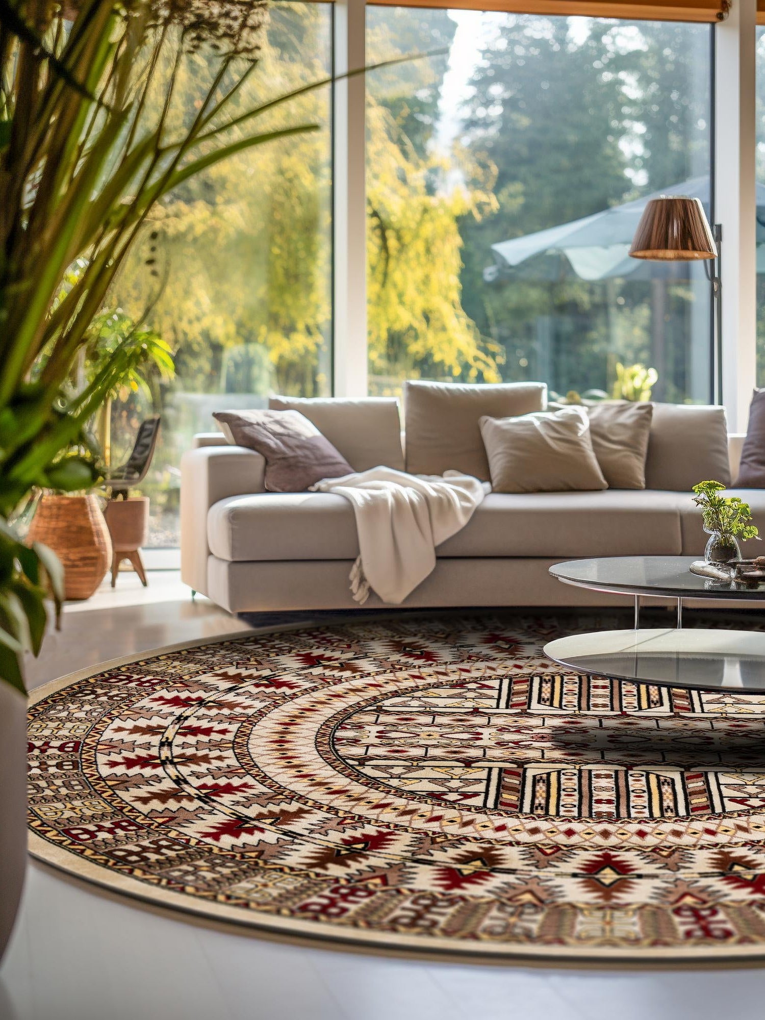 Beige 6' 1 x 6' 1 Tekke Round Area Rug Classic Traditional Vintage Design Carpet for Living Rooms, Dining, Bedrooms, Office Space for Sale at Rug Engine