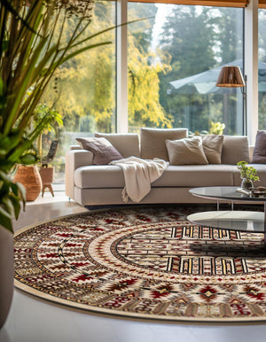 Beige 6' 1 x 6' 1 Tekke Round Area Rug Classic Traditional Vintage Design Carpet for Living Rooms, Dining, Bedrooms, Office Space for Sale at Rug Engine