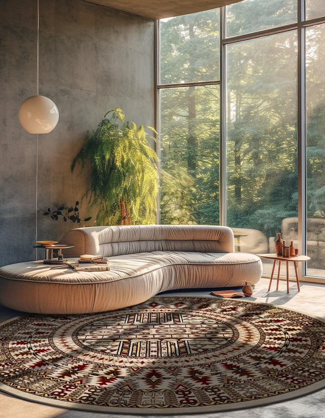 Beige 5' 3 x 5' 3 Tekke Round Area Rug Classic Traditional Vintage Design Carpet for Living Rooms, Dining, Bedrooms, Office Space for Sale at Rug Engine
