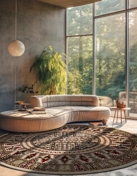 Beige 10' x 10' Tekke Round Area Rug Classic Traditional Vintage Design Carpet for Living Rooms, Dining, Bedrooms, Office Space for Sale at Rug Engine