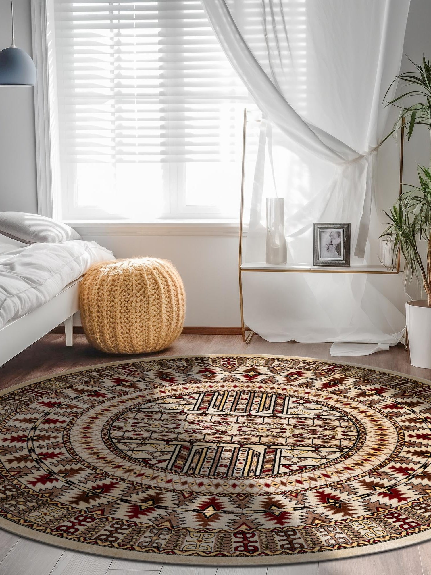 Beige 6' 1 x 6' 1 Tekke Round Area Rug Classic Traditional Vintage Design Carpet for Living Rooms, Dining, Bedrooms, Office Space for Sale at Rug Engine