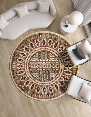 Beige 5' 3 x 5' 3 Tekke Round Area Rug Classic Traditional Vintage Design Carpet for Living Rooms, Dining, Bedrooms, Office Space for Sale at Rug Engine