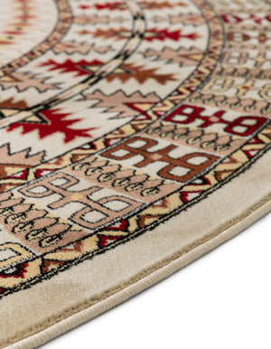 Beige 5' 3 x 5' 3 Tekke Round Area Rug Classic Traditional Vintage Design Carpet for Living Rooms, Dining, Bedrooms, Office Space for Sale at Rug Engine