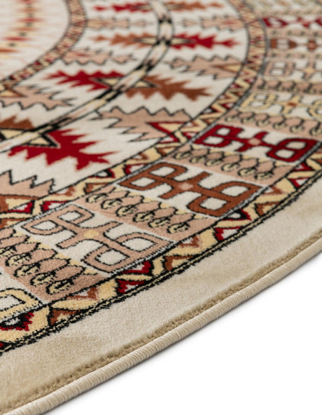 Beige 5' 3 x 5' 3 Tekke Round Area Rug Classic Traditional Vintage Design Carpet for Living Rooms, Dining, Bedrooms, Office Space for Sale at Rug Engine