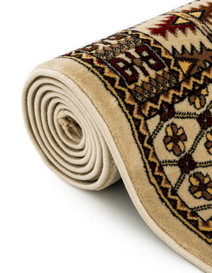 Beige 5' 3 x 5' 3 Tekke Round Area Rug Classic Traditional Vintage Design Carpet for Living Rooms, Dining, Bedrooms, Office Space for Sale at Rug Engine
