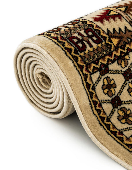 Beige 5' 3 x 5' 3 Tekke Round Area Rug Classic Traditional Vintage Design Carpet for Living Rooms, Dining, Bedrooms, Office Space for Sale at Rug Engine
