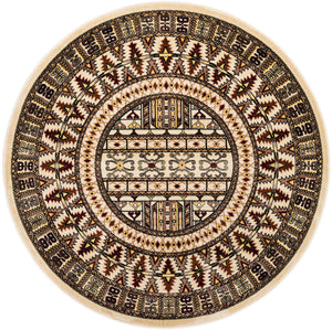 Beige 6' 1 x 6' 1 Tekke Round Area Rug Classic Traditional Vintage Design Carpet for Living Rooms, Dining, Bedrooms, Office Space for Sale at Rug Engine