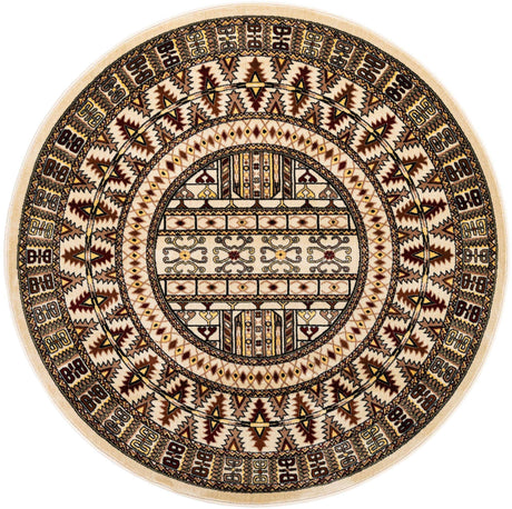 Beige 6' 1 x 6' 1 Tekke Round Area Rug Classic Traditional Vintage Design Carpet for Living Rooms, Dining, Bedrooms, Office Space for Sale at Rug Engine