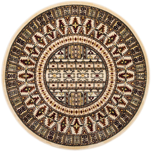Beige 6' 1 x 6' 1 Tekke Round Area Rug Classic Traditional Vintage Design Carpet for Living Rooms, Dining, Bedrooms, Office Space for Sale at Rug Engine